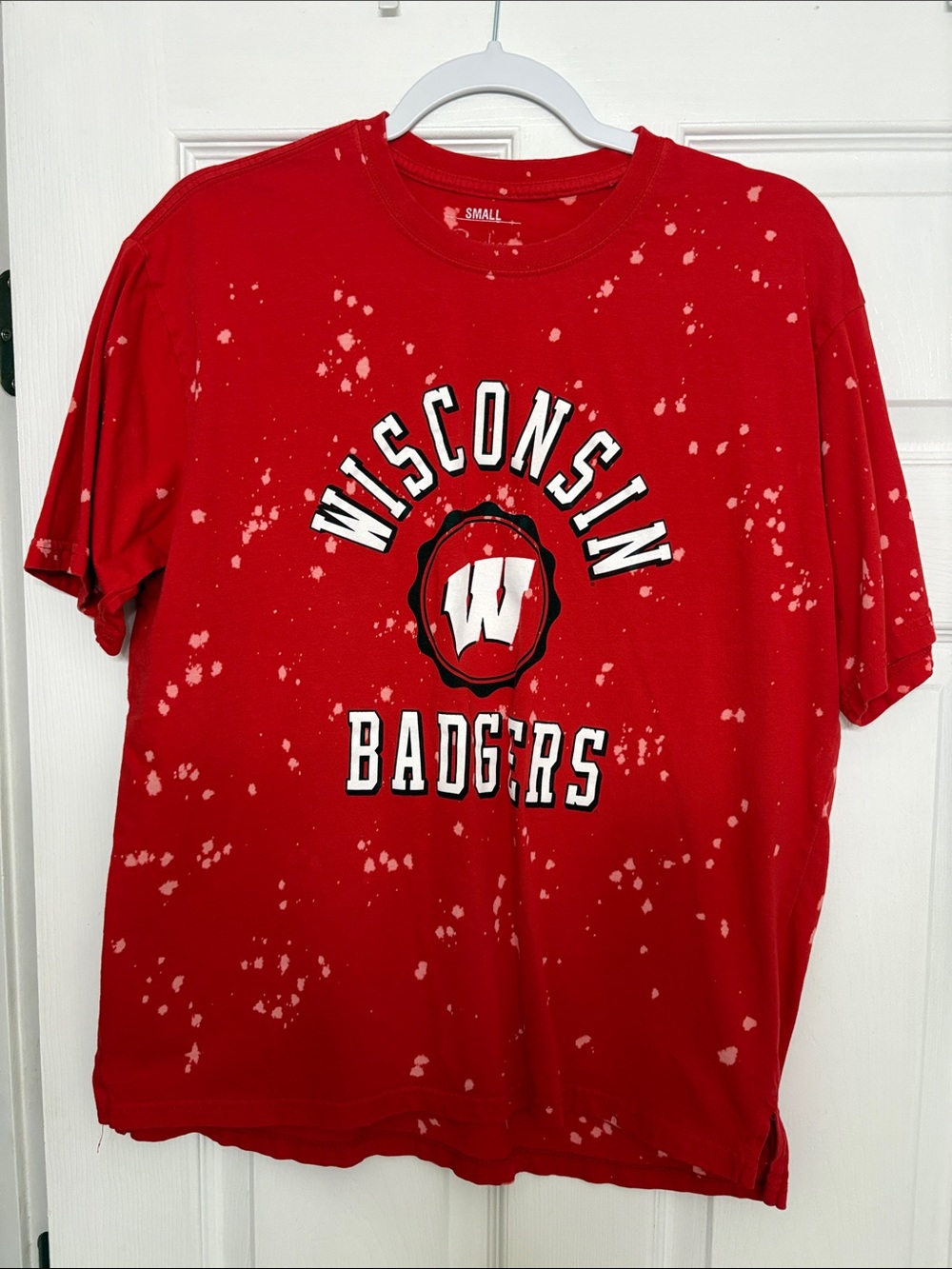 Pressbox Red Wisconsin Badgers Bleach-Splatter Tee